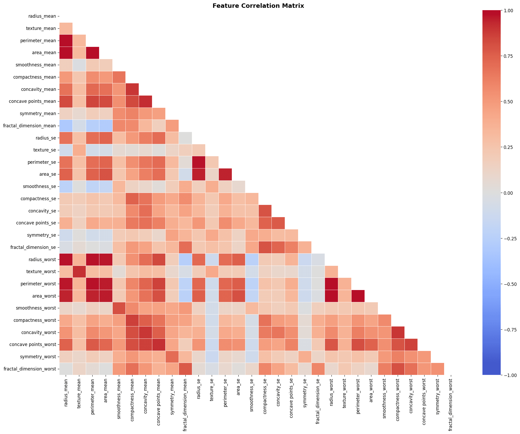 Feature correlation heatmap — 30 diagnostic features