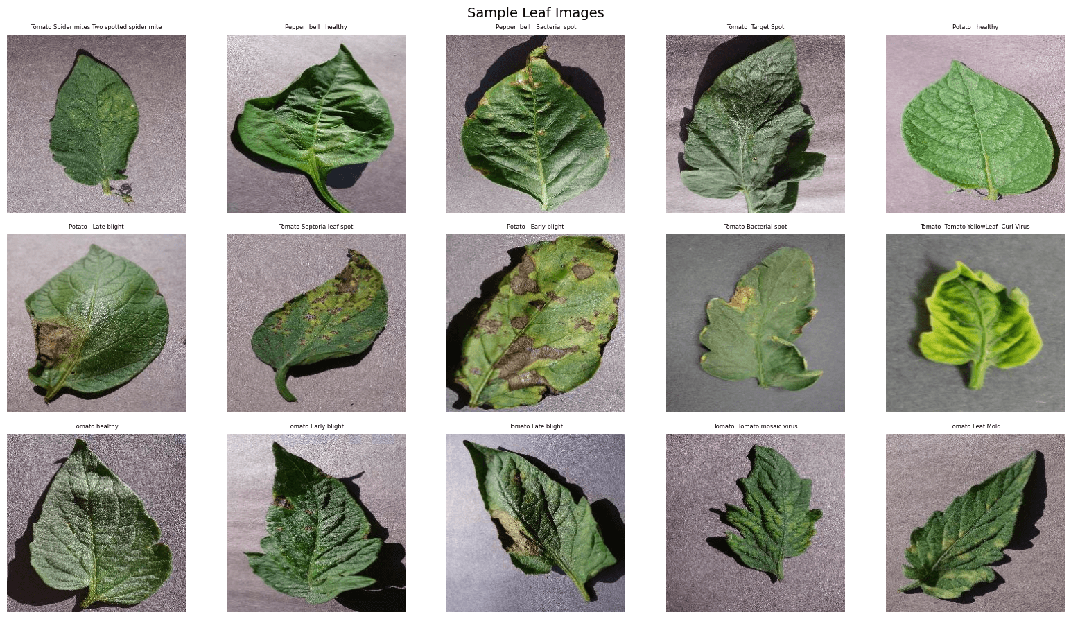 Sample leaf images — 20 from different disease categories