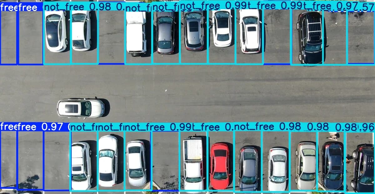 Inference demo — 9 free + 21 not-free spaces @ 41.2ms
